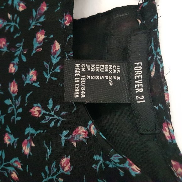 Forever 21 Women Black Floral Blouse Top, Size S - Picture 5 of 10
